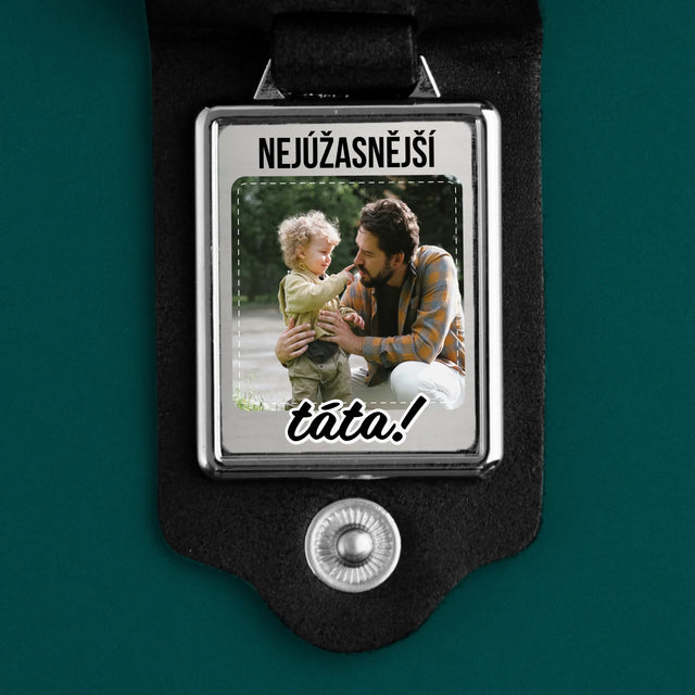 Fotka S Textem: Nejúžasnější Táta - Kožená Klíčenka S Fotografií