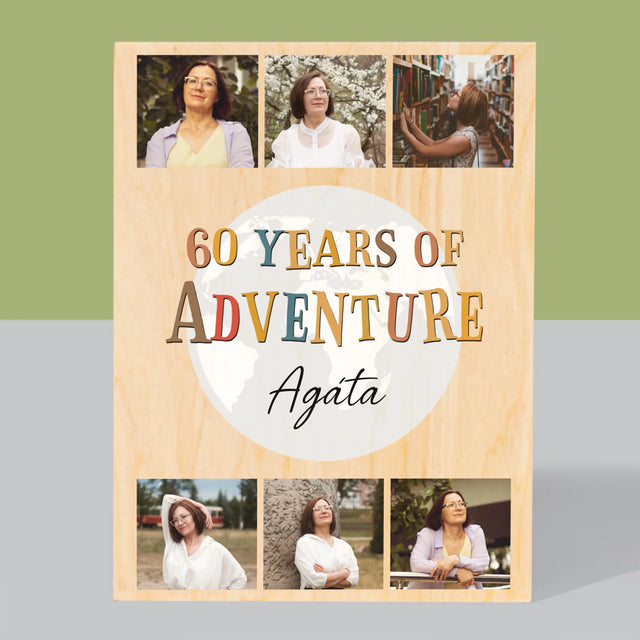 Fotokoláž: 60 Years Of Adventure - Tisk Na Dřevo