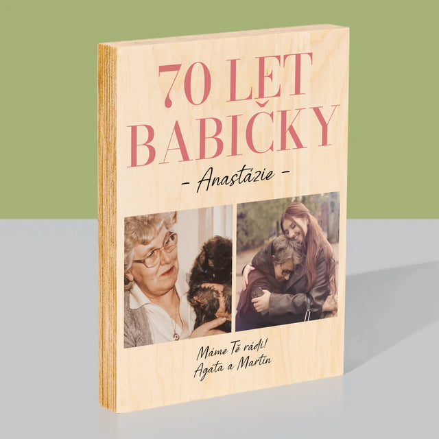 Fotokoláž: 70 Let Babičky - Tisk Na Dřevo