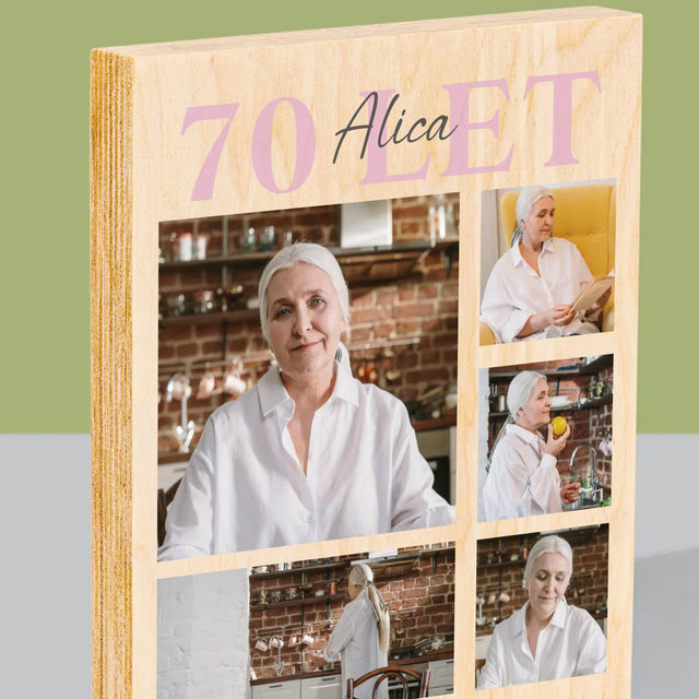 Fotokoláž: 70 Let Všechno Nejlepší - Tisk Na Dřevo