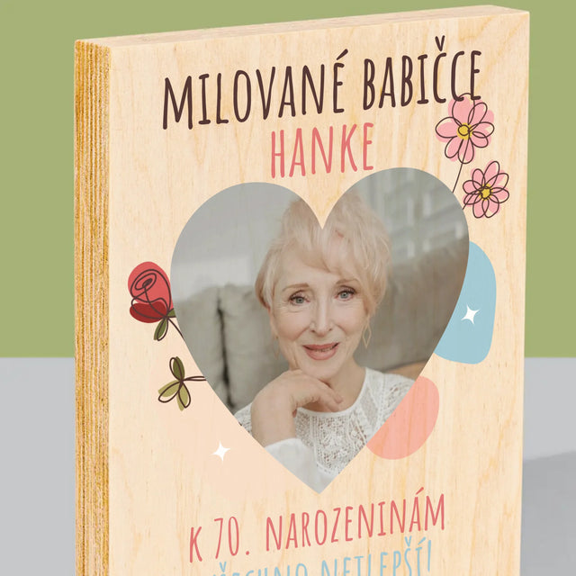 Fotka S Textem: Milované Babičce K Narozeninám - Tisk Na Dřevo