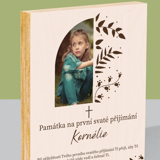 Fotka S Textem: První Svaté Přijímání Listy - Tisk Na Dřevo