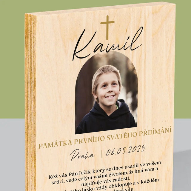 Fotka S Textem: Památka Přijímání Klasická - Tisk Na Dřevo