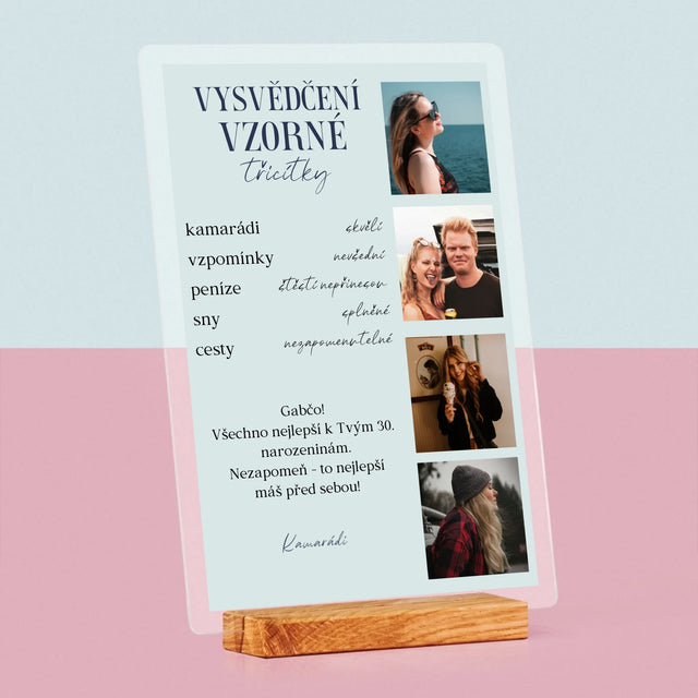 Fotokoláž: Vysvědčení Vzorné Třicítky - Tisk Na Akrylovém Skle