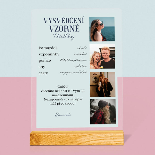 Fotokoláž: Vysvědčení Vzorné Třicítky - Tisk Na Akrylovém Skle