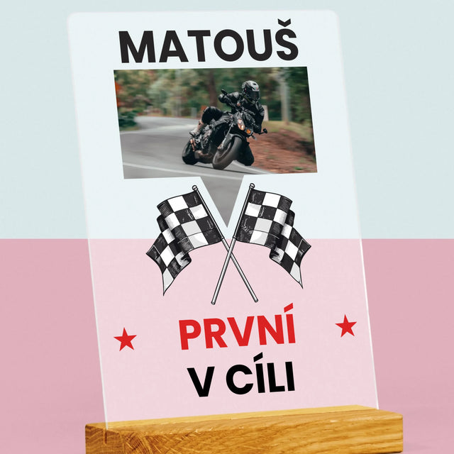 Fotka S Textem: První V Cíli - Tisk Na Akrylovém Skle