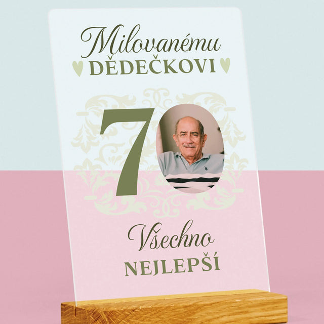 Fotka S Textem: Milovanému Dědečkovi Všechno Nejlepší - Tisk Na Akrylovém Skle