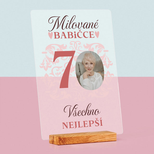 Fotka S Textem: Milované Babičce Všechno Nejlepší - Tisk Na Akrylovém Skle