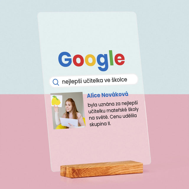 Fotka S Textem: Nejlepší Učitelka Ve Školce Vyhledávání Google - Tisk Na Akrylovém Skle