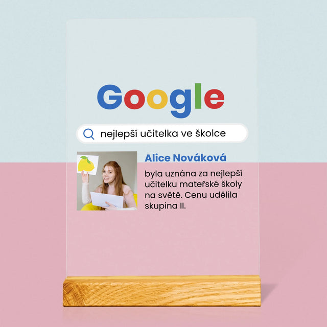 Fotka S Textem: Nejlepší Učitelka Ve Školce Vyhledávání Google - Tisk Na Akrylovém Skle