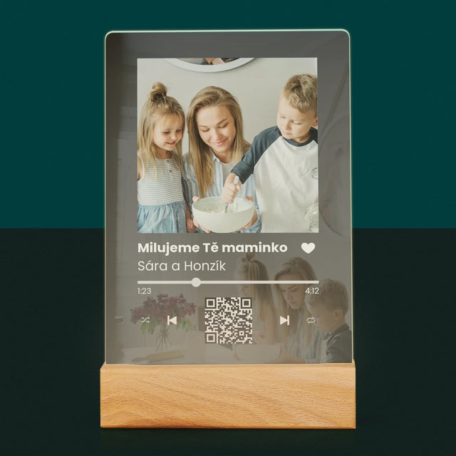 Fotka S Textem: Spotify S Qr Kódem Pro Maminku - Tisk Na Akrylovém Skle