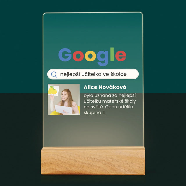Fotka S Textem: Nejlepší Učitelka Ve Školce Vyhledávání Google - Tisk Na Akrylovém Skle