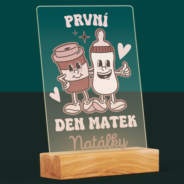 Jméno A Nápis: První Den Matek Káva Mléko - Tisk Na Akrylovém Skle