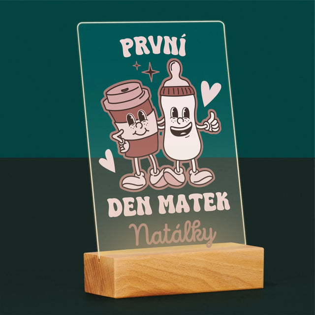 Jméno A Nápis: První Den Matek Káva Mléko - Tisk Na Akrylovém Skle