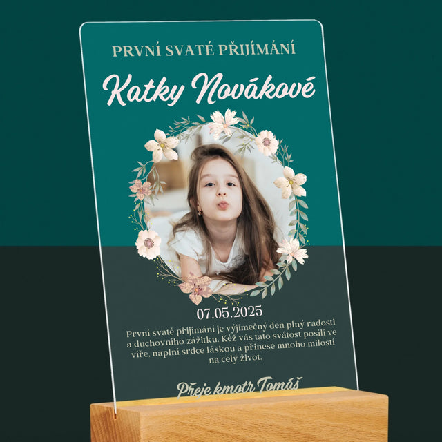 Fotka S Textem: První Svaté Přijímání Květy - Tisk Na Akrylovém Skle