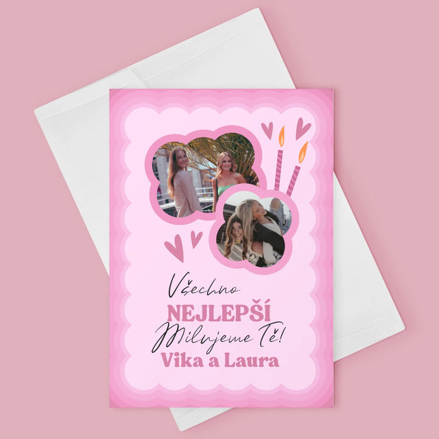 Fotokoláž: Růžové Narozeniny - Přání