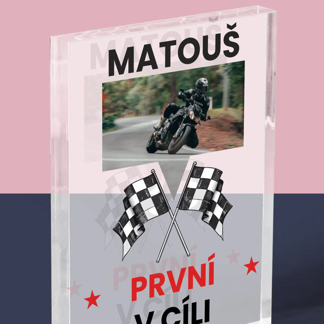 Fotka S Textem: První V Cíli - Akrylový Blok