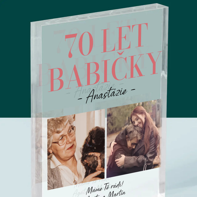 Fotokoláž: 70 Let Babičky - Akrylový Blok