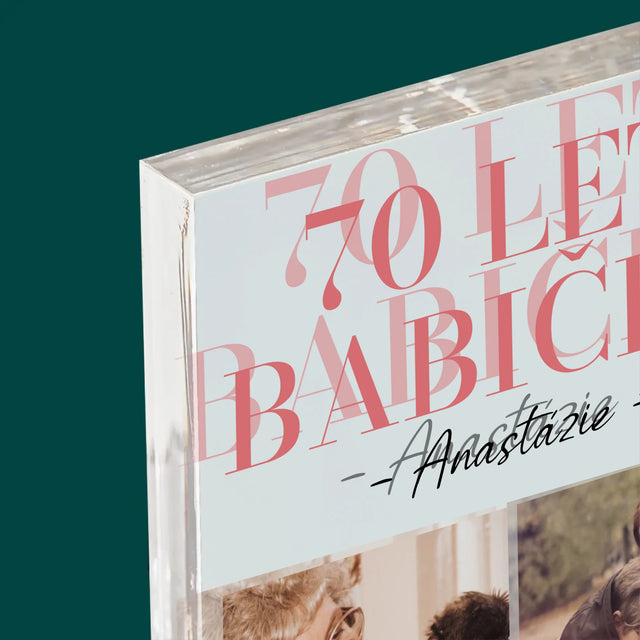 Fotokoláž: 70 Let Babičky - Akrylový Blok