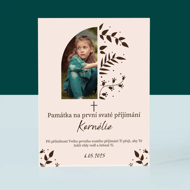 Fotka S Textem: První Svaté Přijímání Listy - Akrylový Blok
