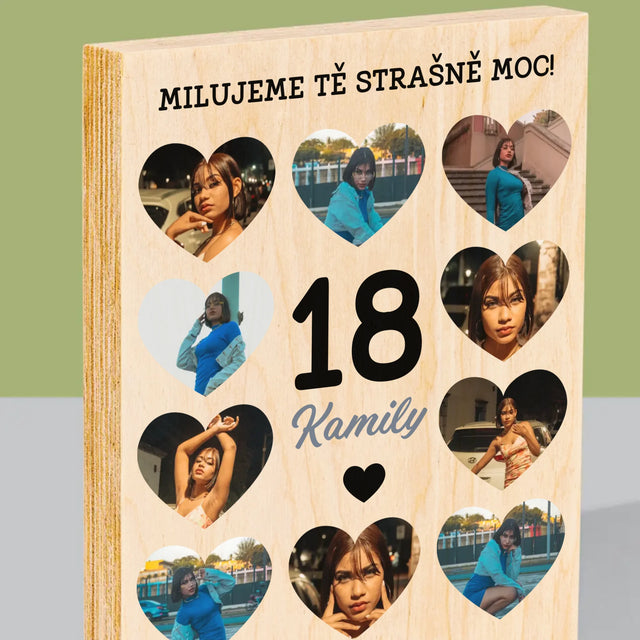 Fotokoláž: 18 Srdce - Tisk Na Dřevo