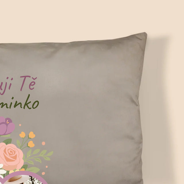 Fotka S Textem: Miluji Tě Mami, Květiny - Polštář