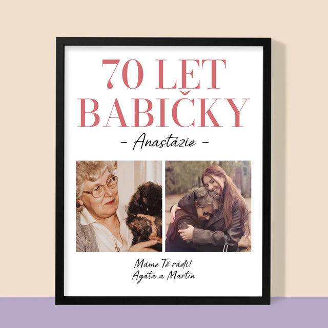 Fotokoláž: 70 Let Babičky - Tisk V Rámečku
