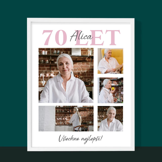 Fotokoláž: 70 Let Všechno Nejlepší - Tisk V Rámečku