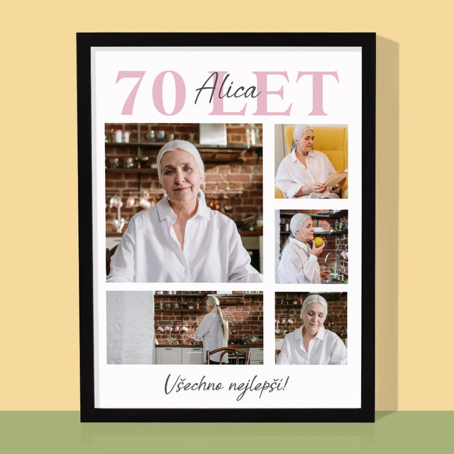 Fotokoláž: 70 Let Všechno Nejlepší - Tisk V Rámečku