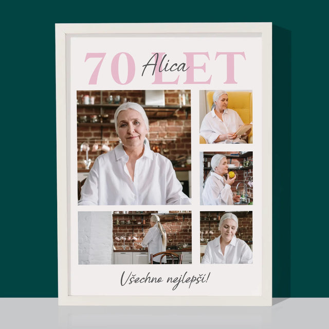 Fotokoláž: 70 Let Všechno Nejlepší - Tisk V Rámečku