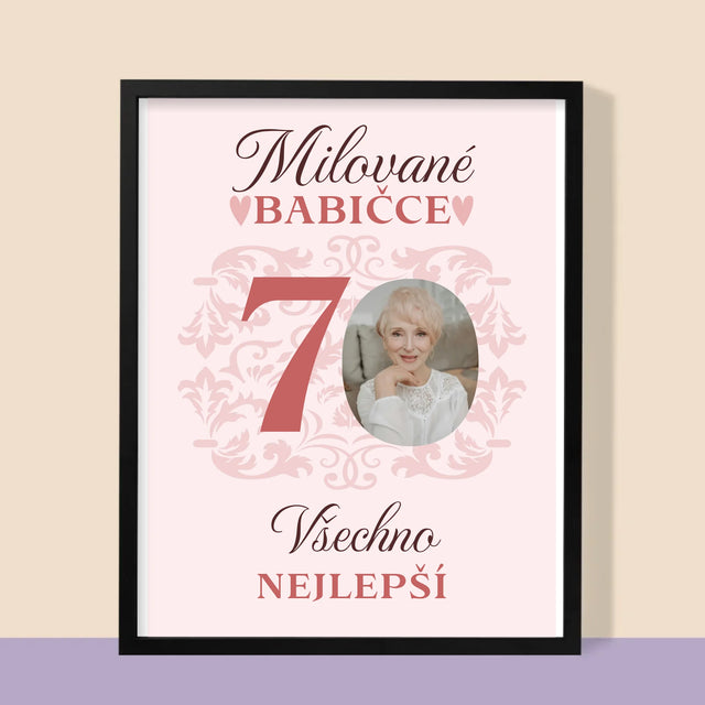 Fotka S Textem: Milované Babičce Všechno Nejlepší - Tisk V Rámečku