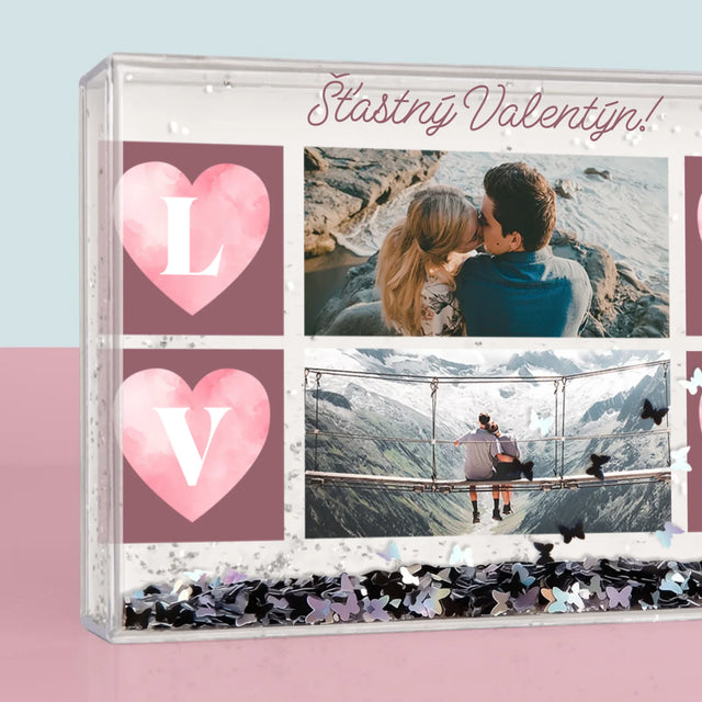 Fotokoláž: Srdíčka Love - Sněžící Fotorámeček