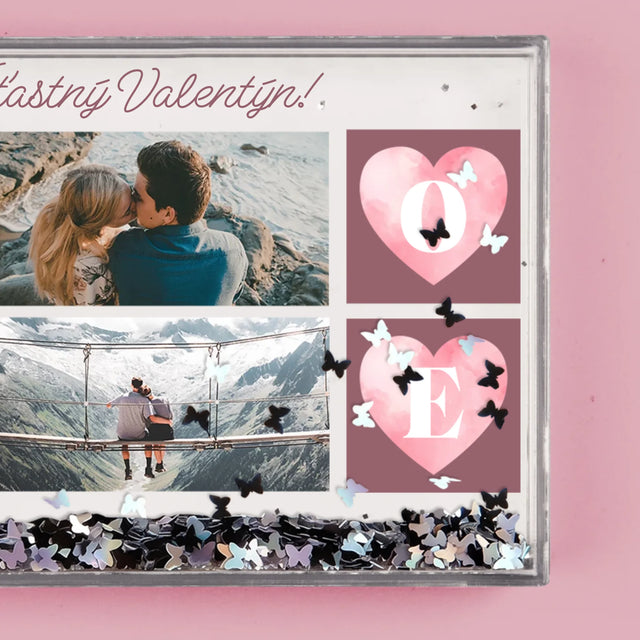 Fotokoláž: Srdíčka Love - Sněžící Fotorámeček