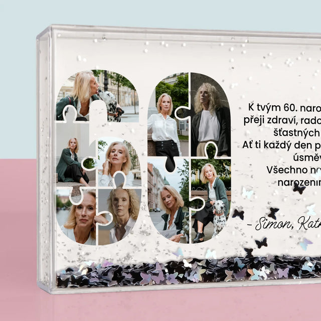 Tvar Z Fotek: 60 Narozeniny Puzzle - Sněžící Fotorámeček