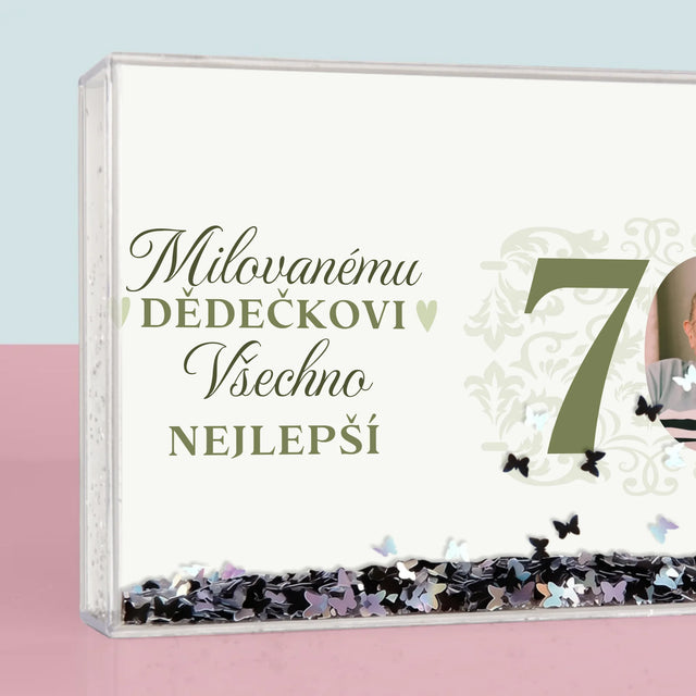Fotka S Textem: Milovanému Dědečkovi Všechno Nejlepší - Sněžící Fotorámeček
