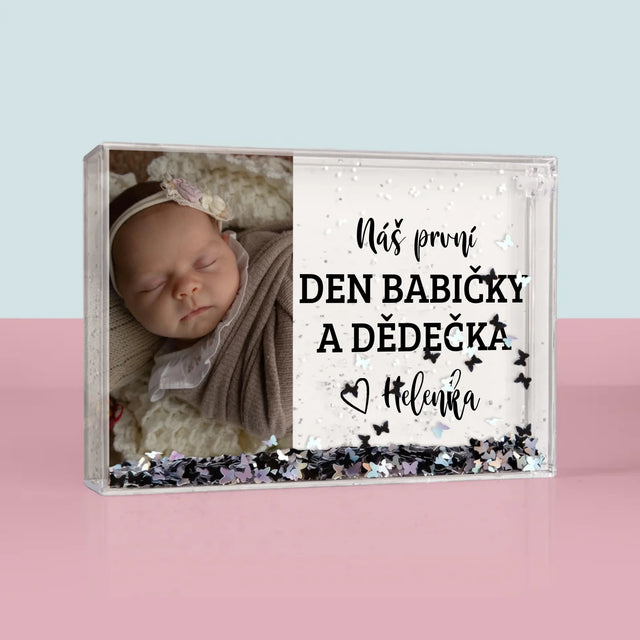 Fotka S Textem: První Den Babičky A Dědečka - Sněžící Fotorámeček