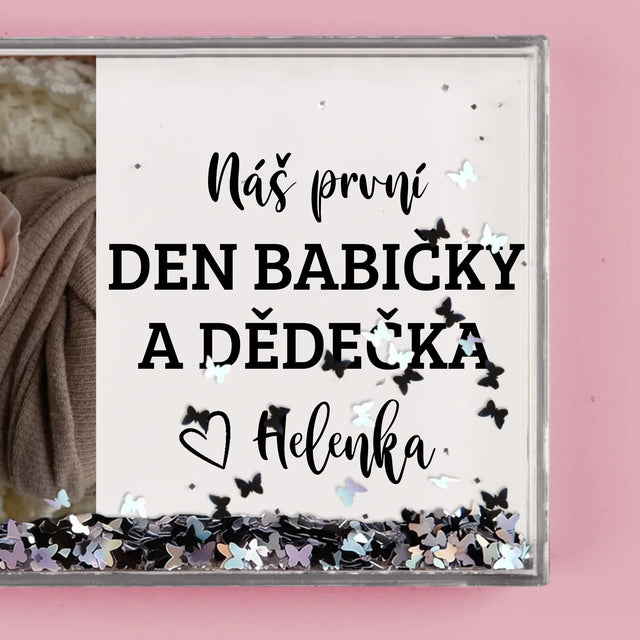 Fotka S Textem: První Den Babičky A Dědečka - Sněžící Fotorámeček