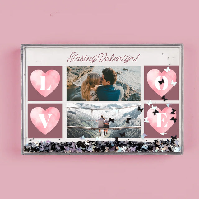 Fotokoláž: Srdíčka Love - Sněžící Fotorámeček
