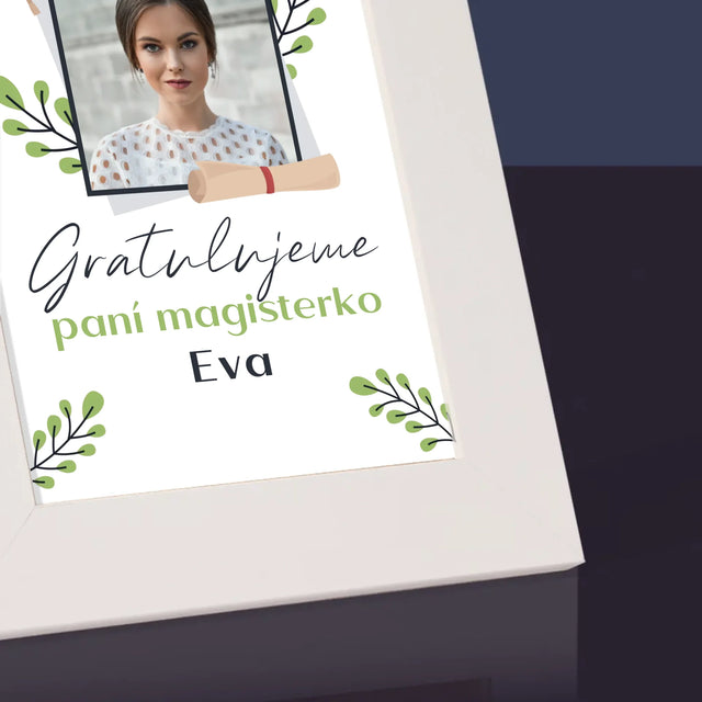 Fotka A Nápis: Gratulujeme Paní Magisterko - Fotorámeček