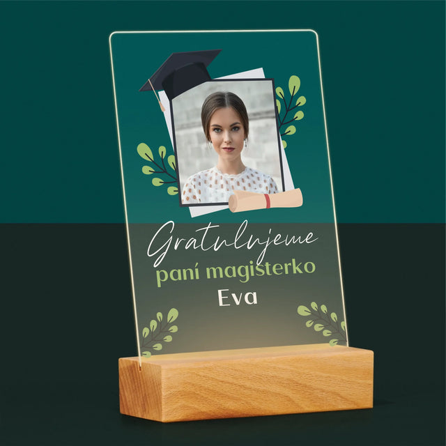 Fotka A Nápis: Gratulujeme Paní Magisterko - Tisk Na Akrylovém Skle