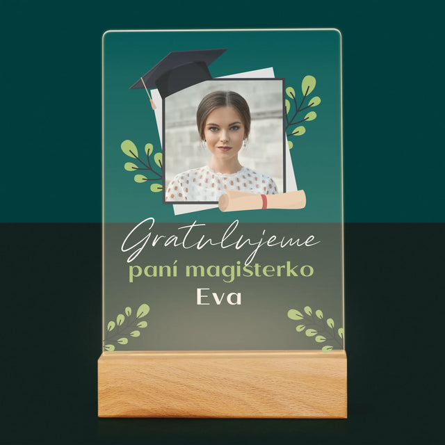 Fotka A Nápis: Gratulujeme Paní Magisterko - Tisk Na Akrylovém Skle