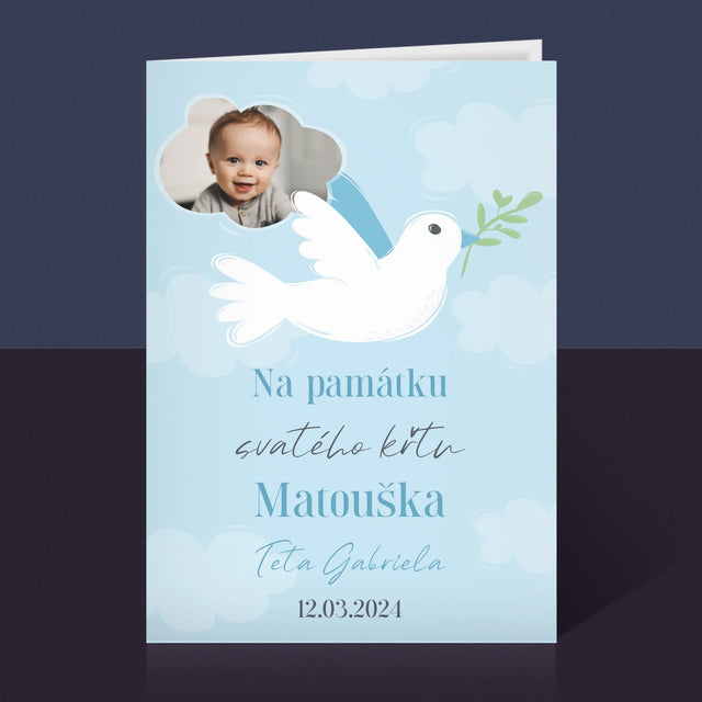 Fotka A Nápis: Památka Na Křest Holoubek - Přání