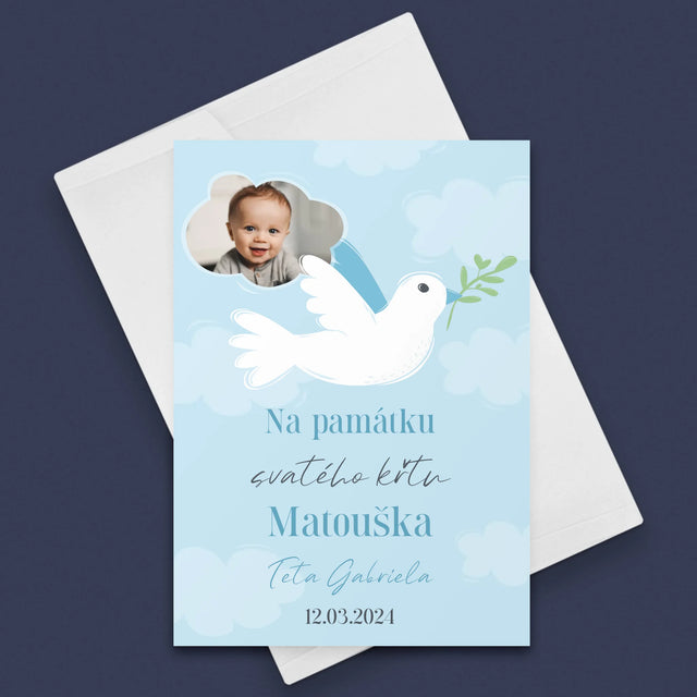 Fotka A Nápis: Památka Na Křest Holoubek - Přání