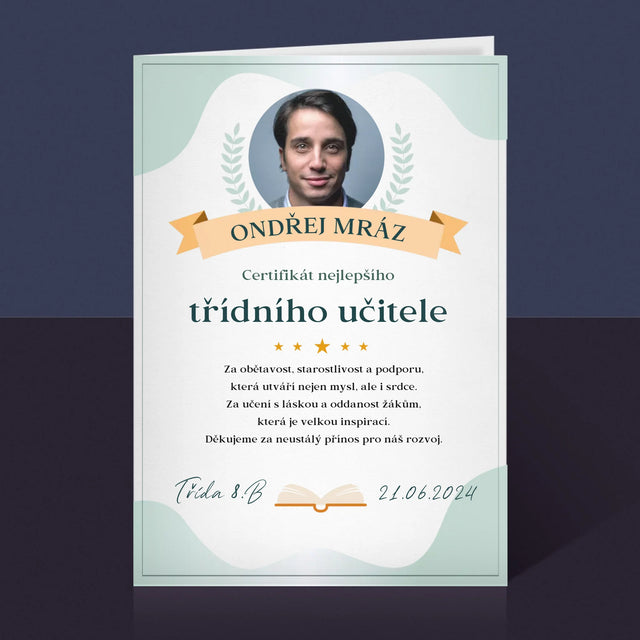 Fotka A Nápis: Certifikát Nejlepšího Třídního Učitele - Přání