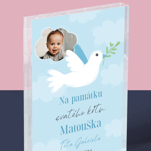 Fotka A Nápis: Památka Na Křest Holoubek - Akrylový Blok