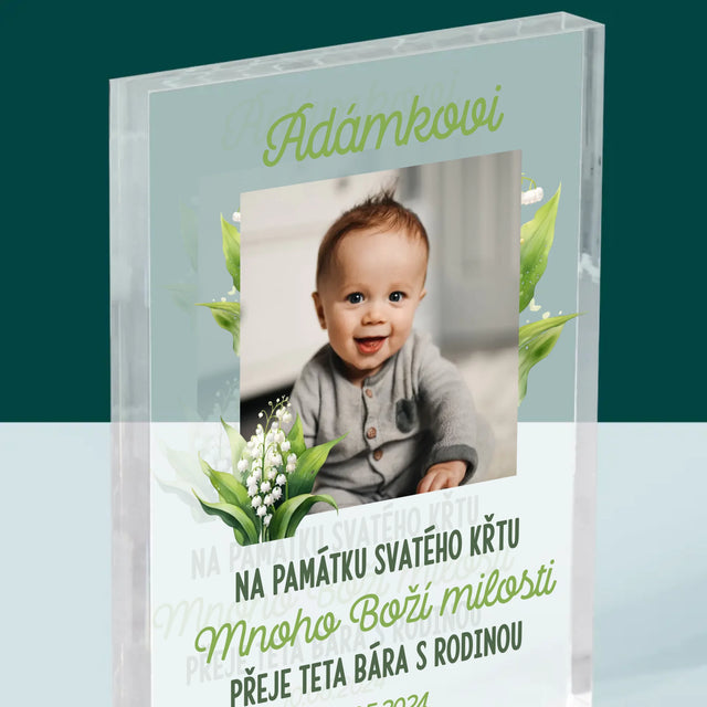 Fotka A Nápis: Památka Na Křest Konvalinky - Akrylový Blok