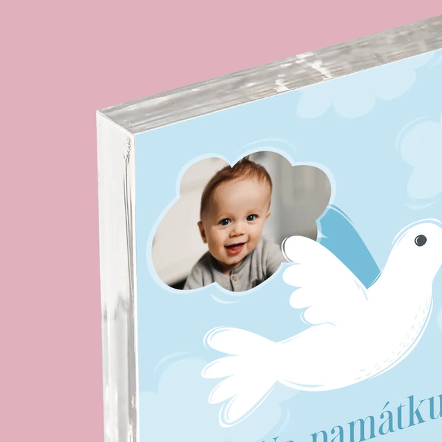 Fotka A Nápis: Památka Na Křest Holoubek - Akrylový Blok