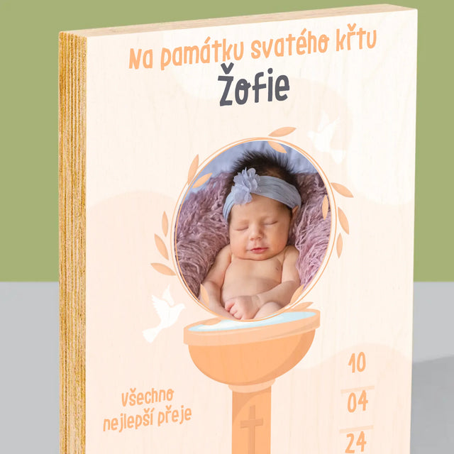 Fotka A Nápis: Na Památku Svatého Křtu - Tisk Na Dřevo