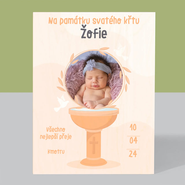 Fotka A Nápis: Na Památku Svatého Křtu - Tisk Na Dřevo