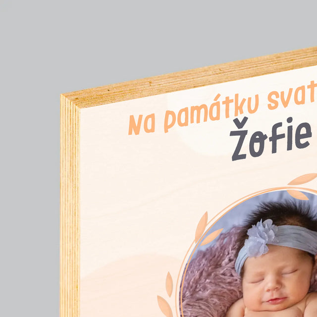 Fotka A Nápis: Na Památku Svatého Křtu - Tisk Na Dřevo